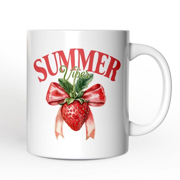 Summer Vibes Strawberry Personalized Mug, White, Seasonal Coquette Gift with Custom Name Summer Vibes Strawberry Personalized Mug, White, Seasonal Coquette Gift with Custom Name