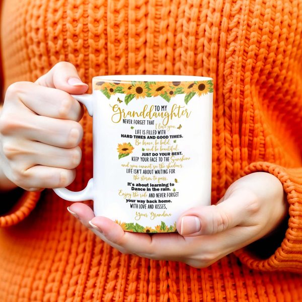 Sunflowers And Butterflies Grandmother To Granddaughter Message - Personalized Custom Coffee Mug - GDT212_MG