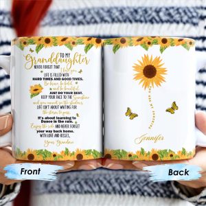 Sunflowers And Butterflies Grandmother To Granddaughter Message - Personalized Custom Coffee Mug - GDT212_MG