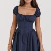 Sweet Scoop Neck Cap Sleeve Fit & Flare Corset Party Mini Dress - Navy Blue Sweet Scoop Neck Cap Sleeve Fit & Flare Corset Party Mini Dress - Navy Blue