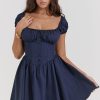 Sweet Scoop Neck Cap Sleeve Fit & Flare Corset Party Mini Dress - Navy Blue Sweet Scoop Neck Cap Sleeve Fit & Flare Corset Party Mini Dress - Navy Blue