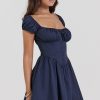 Sweet Scoop Neck Cap Sleeve Fit & Flare Corset Party Mini Dress - Navy Blue Sweet Scoop Neck Cap Sleeve Fit & Flare Corset Party Mini Dress - Navy Blue