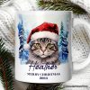 Tabby Cat with Santa Hat Personalized Mug, Winter Forest Christmas Gift With Custom Name and Date Tabby Cat with Santa Hat Personalized Mug, Winter Forest Christmas Gift With Custom Name and Date