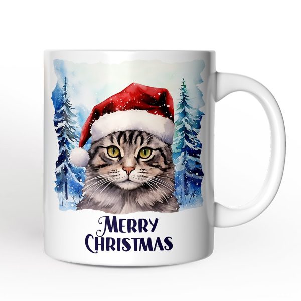 Tabby Cat with Santa Hat Personalized Mug, Winter Forest Christmas Gift With Custom Name and Date Tabby Cat with Santa Hat Personalized Mug, Winter Forest Christmas Gift With Custom Name and Date