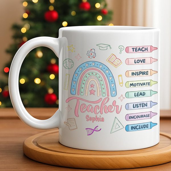 Teach Love Inspire Mug With Rainbow And Educational Icons - Personalized Custom Coffee Mug - TEACH064_MG Teach Love Inspire Mug With Rainbow And Educational Icons - Personalized Custom Coffee Mug - TEACH064_MG