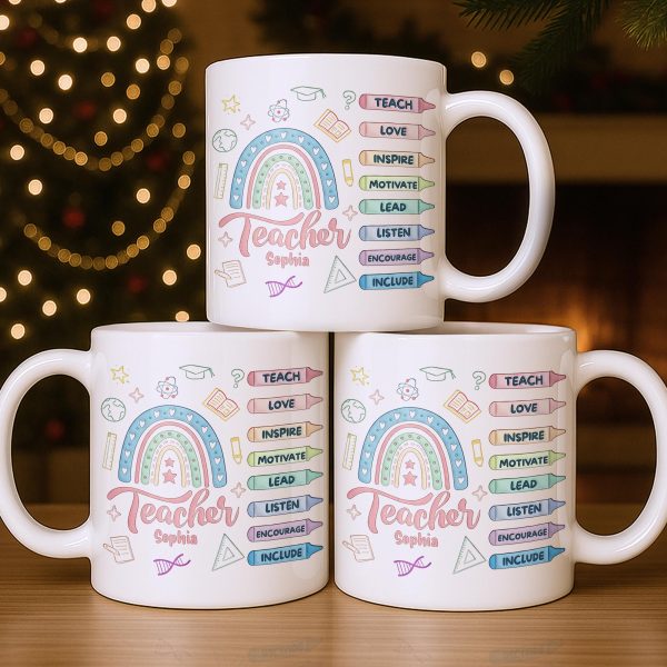 Teach Love Inspire Mug With Rainbow And Educational Icons - Personalized Custom Coffee Mug - TEACH064_MG Teach Love Inspire Mug With Rainbow And Educational Icons - Personalized Custom Coffee Mug - TEACH064_MG