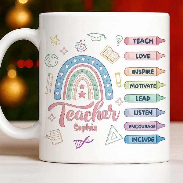 Teach Love Inspire Mug With Rainbow And Educational Icons - Personalized Custom Coffee Mug - TEACH064_MG Teach Love Inspire Mug With Rainbow And Educational Icons - Personalized Custom Coffee Mug - TEACH064_MG
