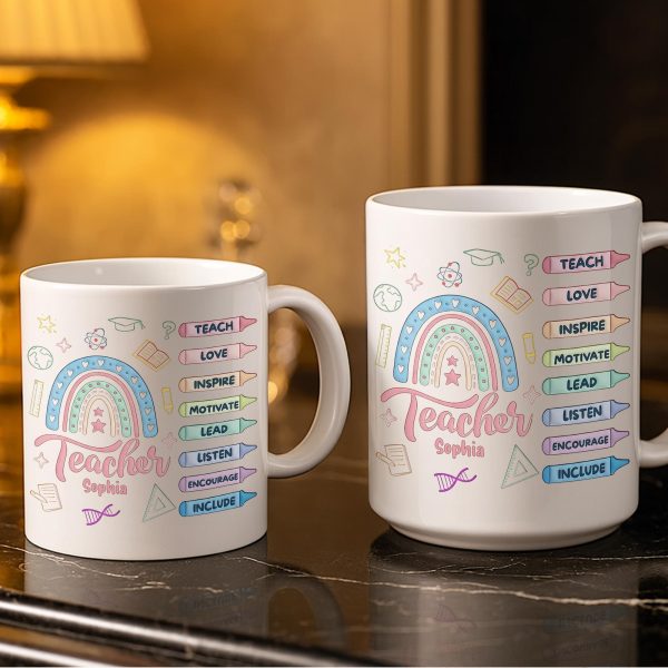 Teach Love Inspire Mug With Rainbow And Educational Icons - Personalized Custom Coffee Mug - TEACH064_MG Teach Love Inspire Mug With Rainbow And Educational Icons - Personalized Custom Coffee Mug - TEACH064_MG