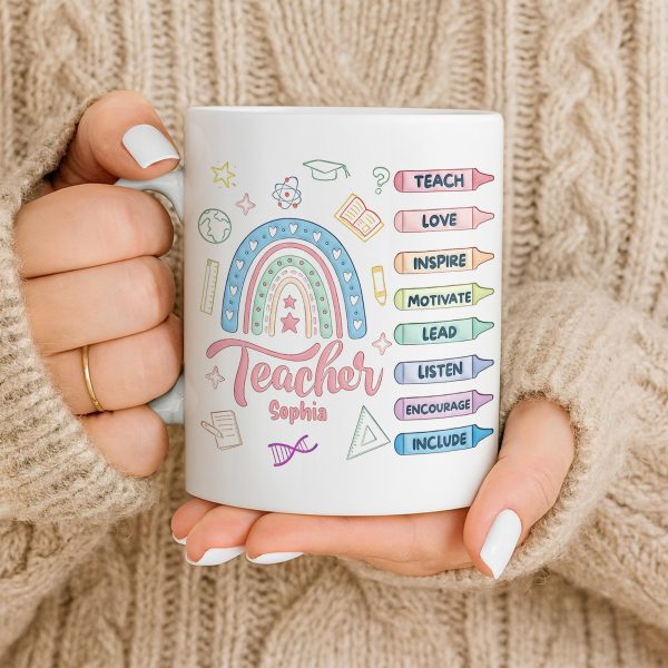 Teach Love Inspire Mug With Rainbow And Educational Icons - Personalized Custom Coffee Mug - TEACH064_MG Teach Love Inspire Mug With Rainbow And Educational Icons - Personalized Custom Coffee Mug - TEACH064_MG