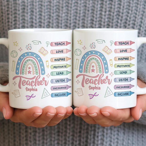 Teach Love Inspire Mug With Rainbow And Educational Icons - Personalized Custom Coffee Mug - TEACH064_MG Teach Love Inspire Mug With Rainbow And Educational Icons - Personalized Custom Coffee Mug - TEACH064_MG