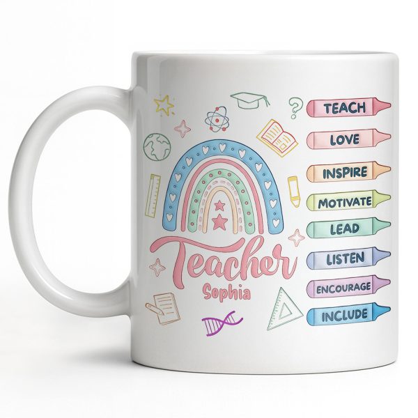 Teach Love Inspire Mug With Rainbow And Educational Icons - Personalized Custom Coffee Mug - TEACH064_MG Teach Love Inspire Mug With Rainbow And Educational Icons - Personalized Custom Coffee Mug - TEACH064_MG