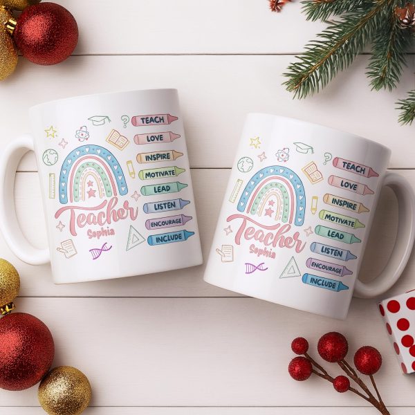 Teach Love Inspire Mug With Rainbow And Educational Icons - Personalized Custom Coffee Mug - TEACH064_MG Teach Love Inspire Mug With Rainbow And Educational Icons - Personalized Custom Coffee Mug - TEACH064_MG