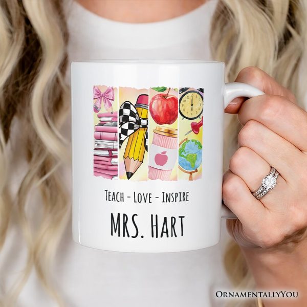 Teach Love Inspire Personalized Mug, Watercolor Teacher Gift with Custom Name Teach Love Inspire Personalized Mug, Watercolor Teacher Gift with Custom Name