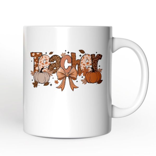 Teacher Coquette Autumn Personalized Mug, Cozy Fall Pumpkin Gift with Custom Name Teacher Coquette Autumn Personalized Mug, Cozy Fall Pumpkin Gift with Custom Name