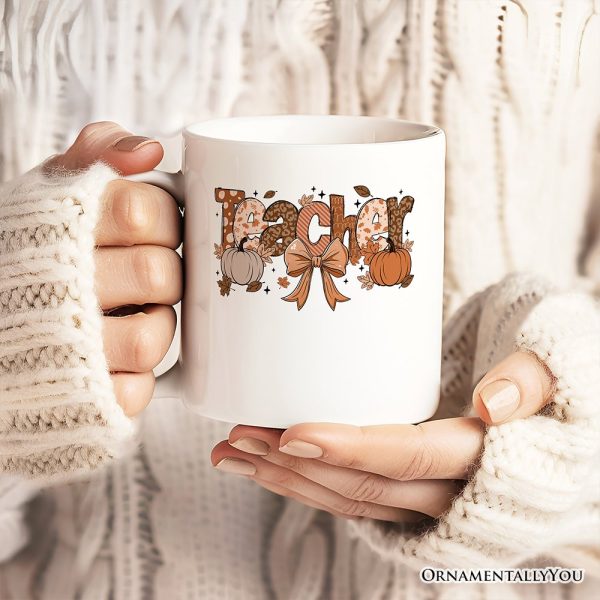 Teacher Coquette Autumn Personalized Mug, Cozy Fall Pumpkin Gift with Custom Name Teacher Coquette Autumn Personalized Mug, Cozy Fall Pumpkin Gift with Custom Name
