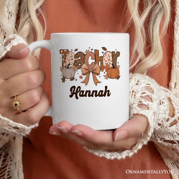 Teacher Coquette Autumn Personalized Mug, Cozy Fall Pumpkin Gift with Custom Name Teacher Coquette Autumn Personalized Mug, Cozy Fall Pumpkin Gift with Custom Name