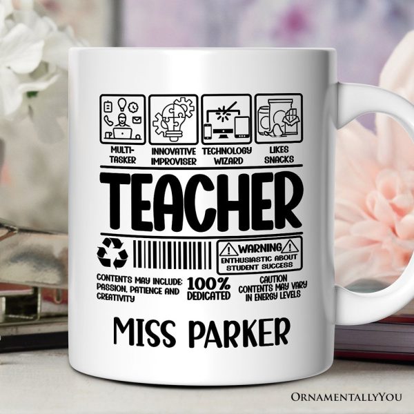Teacher Label Personalized Mug, Funny Barcode for Dedicated Educators Gift with Custom Name Teacher Label Personalized Mug, Funny Barcode for Dedicated Educators Gift with Custom Name
