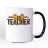 Teacher Leopard Pencil Personalized Mug, Coquette Bow Retro Classroom Gift with Custom Name Teacher Leopard Pencil Personalized Mug, Coquette Bow Retro Classroom Gift with Custom Name