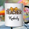 Teacher Leopard Pencil Personalized Mug, Coquette Bow Retro Classroom Gift with Custom Name Teacher Leopard Pencil Personalized Mug, Coquette Bow Retro Classroom Gift with Custom Name