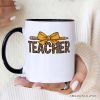 Teacher Leopard Pencil Personalized Mug, Coquette Bow Retro Classroom Gift with Custom Name Teacher Leopard Pencil Personalized Mug, Coquette Bow Retro Classroom Gift with Custom Name