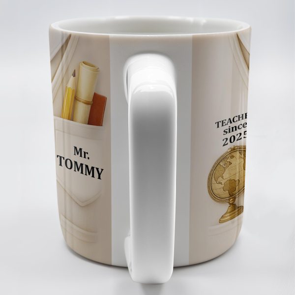 Teacher Since 2025, Suit, Tie, Globe, And Pens Design - Personalized Custom Coffee Mug - TEACH003_MG