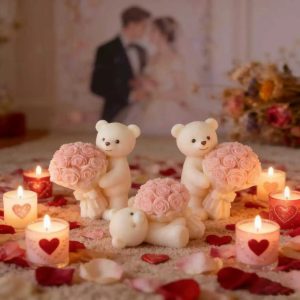 Teddy Bear Holding Rose Bouquet Silicone Mold – Romantic Candle and Resin Casting for Valentine’s Day