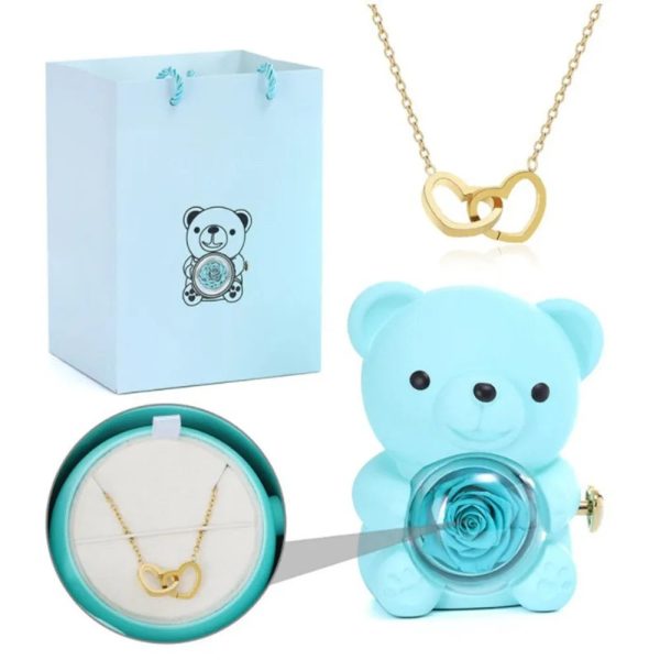 Teddy Bear Rose Jewelry Gift Box with Rotating Necklace Case Teddy Bear Rose Jewelry Gift Box with Rotating Necklace Case