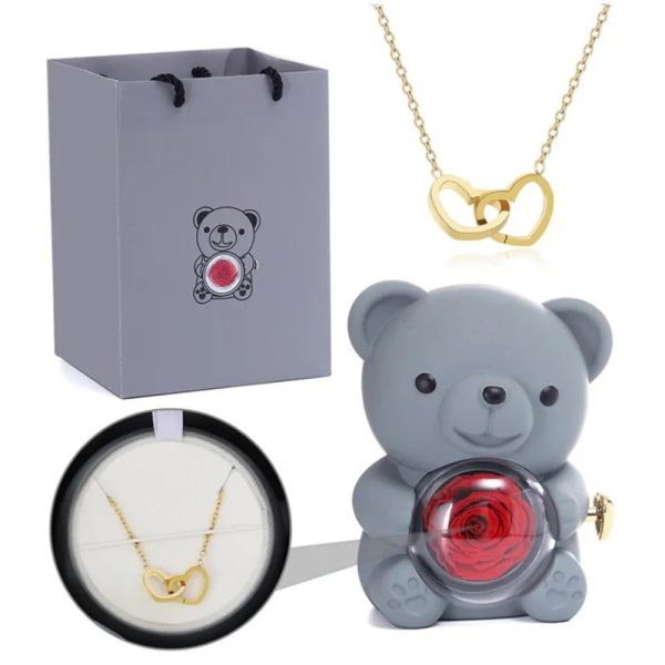 Teddy Bear Rose Jewelry Gift Box with Rotating Necklace Case Teddy Bear Rose Jewelry Gift Box with Rotating Necklace Case