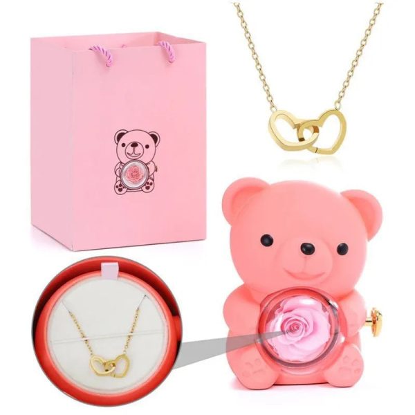 Teddy Bear Rose Jewelry Gift Box with Rotating Necklace Case Teddy Bear Rose Jewelry Gift Box with Rotating Necklace Case