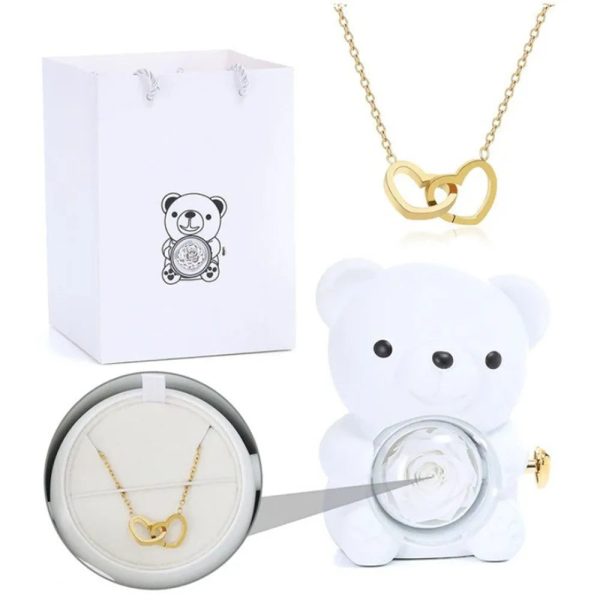 Teddy Bear Rose Jewelry Gift Box with Rotating Necklace Case Teddy Bear Rose Jewelry Gift Box with Rotating Necklace Case