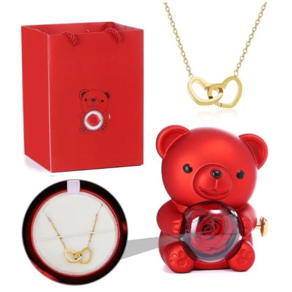 Teddy Bear Rose Jewelry Gift Box with Rotating Necklace Case Teddy Bear Rose Jewelry Gift Box with Rotating Necklace Case