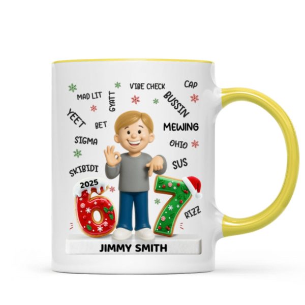 Teen Kid Custom Name Six Seven 3D Effect - Personalized Mug - 2025 Slang, Funny Teen Grandkid, Gen Alpha Christmas Gift Teen Kid Custom Name Six Seven 3D Effect - Personalized Mug - 2025 Slang, Funny Teen Grandkid, Gen Alpha Christmas Gift