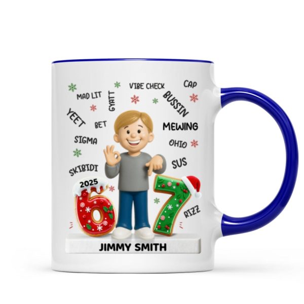 Teen Kid Custom Name Six Seven 3D Effect - Personalized Mug - 2025 Slang, Funny Teen Grandkid, Gen Alpha Christmas Gift Teen Kid Custom Name Six Seven 3D Effect - Personalized Mug - 2025 Slang, Funny Teen Grandkid, Gen Alpha Christmas Gift