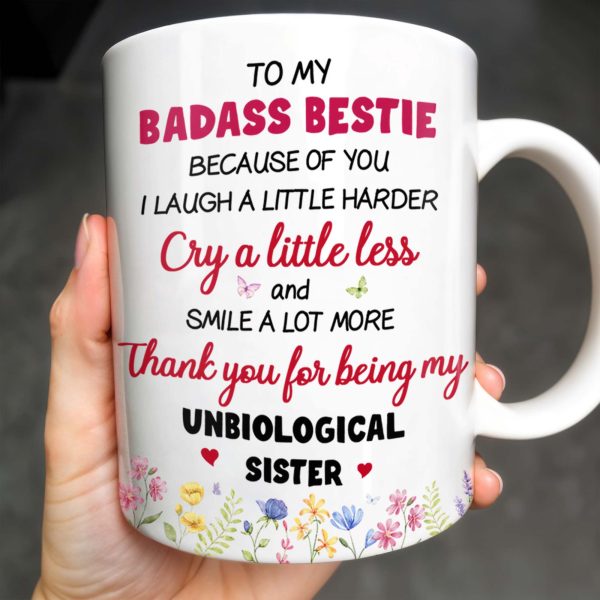 Thank You For Being My Unbiological Sister, Elderly Women & Flowers - Personalized Custom Coffee Mug - BST392_MG Thank You For Being My Unbiological Sister, Elderly Women & Flowers - Personalized Custom Coffee Mug - BST392_MG