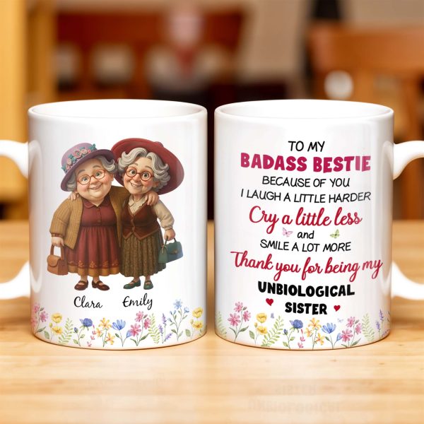 Thank You For Being My Unbiological Sister, Elderly Women & Flowers - Personalized Custom Coffee Mug - BST392_MG Thank You For Being My Unbiological Sister, Elderly Women & Flowers - Personalized Custom Coffee Mug - BST392_MG
