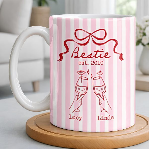 Thank You For Being My Unbiological Sister With Stripes And Wine Glasses - Personalized Custom Coffee Mug - BST535_MG Thank You For Being My Unbiological Sister With Stripes And Wine Glasses - Personalized Custom Coffee Mug - BST535_MG