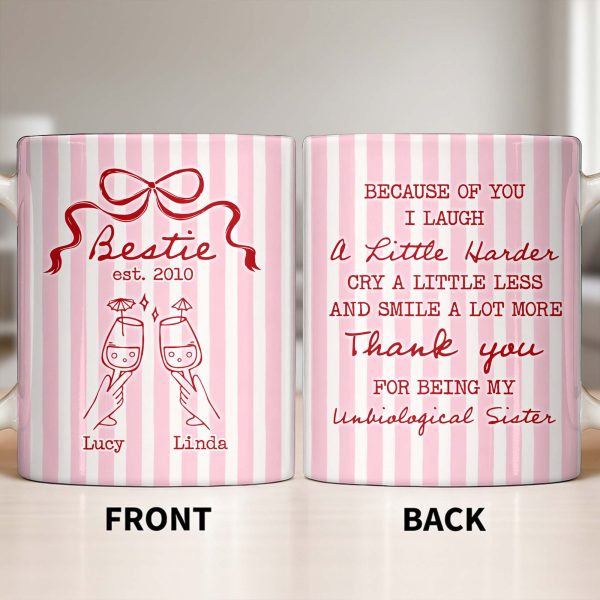 Thank You For Being My Unbiological Sister With Stripes And Wine Glasses - Personalized Custom Coffee Mug - BST535_MG Thank You For Being My Unbiological Sister With Stripes And Wine Glasses - Personalized Custom Coffee Mug - BST535_MG