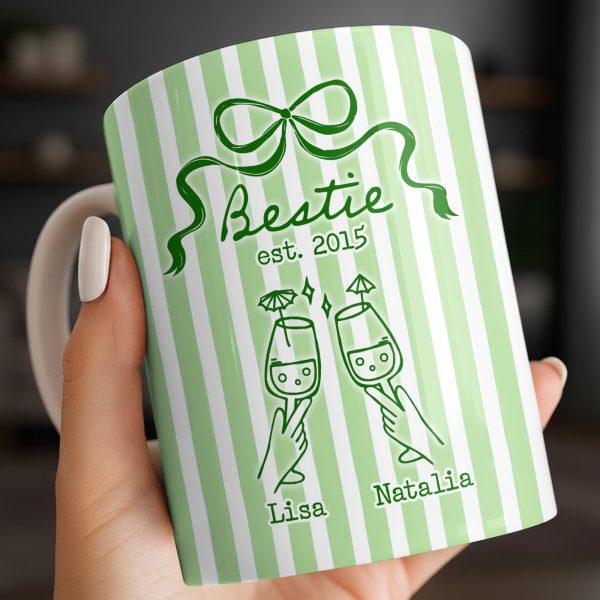 Thank You For Being My Unbiological Sister With Stripes And Wine Glasses - Personalized Custom Coffee Mug - BST535_MG Thank You For Being My Unbiological Sister With Stripes And Wine Glasses - Personalized Custom Coffee Mug - BST535_MG
