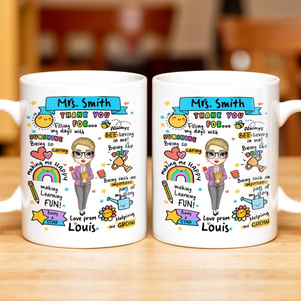 Thank You For Filling My Days With Sunshine, Heart, Star - Personalized Custom Coffee Mug - TEACH047_MG Thank You For Filling My Days With Sunshine, Heart, Star - Personalized Custom Coffee Mug - TEACH047_MG