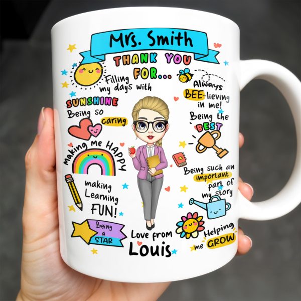 Thank You For Filling My Days With Sunshine, Heart, Star - Personalized Custom Coffee Mug - TEACH047_MG Thank You For Filling My Days With Sunshine, Heart, Star - Personalized Custom Coffee Mug - TEACH047_MG