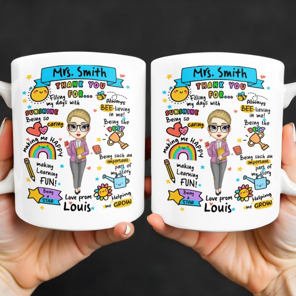 Thank You For Filling My Days With Sunshine, Heart, Star - Personalized Custom Coffee Mug - TEACH047_MG Thank You For Filling My Days With Sunshine, Heart, Star - Personalized Custom Coffee Mug - TEACH047_MG