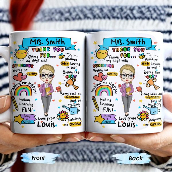 Thank You For Filling My Days With Sunshine, Heart, Star - Personalized Custom Coffee Mug - TEACH047_MG Thank You For Filling My Days With Sunshine, Heart, Star - Personalized Custom Coffee Mug - TEACH047_MG