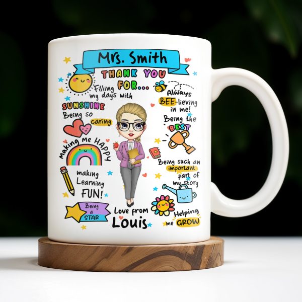 Thank You For Filling My Days With Sunshine, Heart, Star - Personalized Custom Coffee Mug - TEACH047_MG Thank You For Filling My Days With Sunshine, Heart, Star - Personalized Custom Coffee Mug - TEACH047_MG