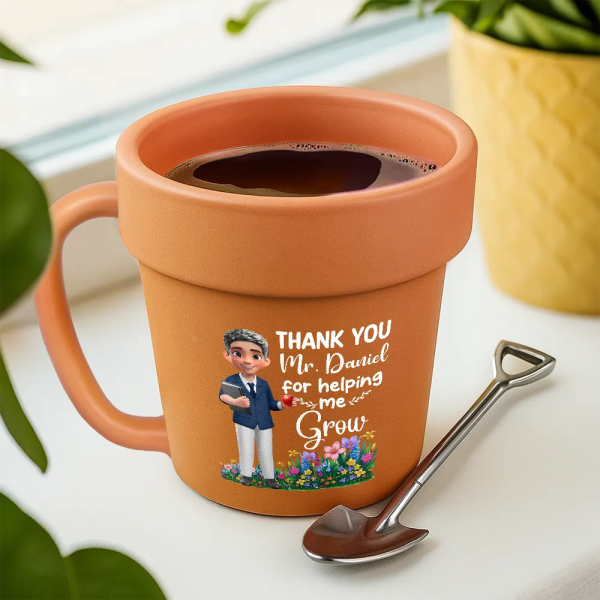 Thank You Teacher For Helping Me Grow - Personalized Plant Pot Ceramic Mug