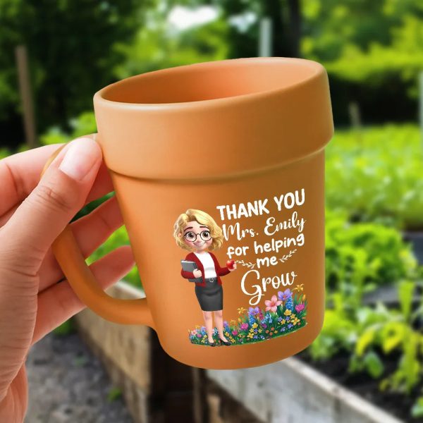 Thank You Teacher For Helping Me Grow - Personalized Plant Pot Ceramic Mug