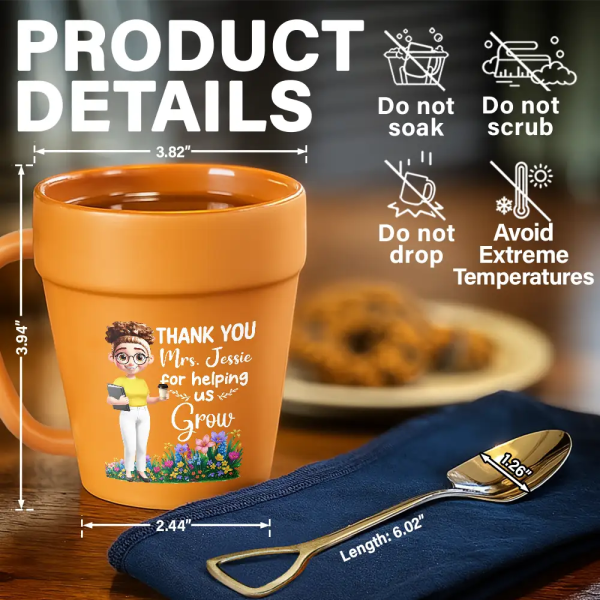 Thank You Teacher For Helping Me Grow - Personalized Plant Pot Ceramic Mug