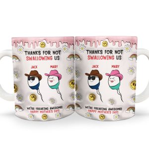 Thanks For Not Swallowing Us - Gift For Mother, Mom - 3D Inflated Effect Printed Mug, Personalized White Edge-to-Edge Mug