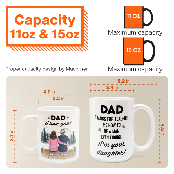 Thanks For Teaching Me How To Be A Man - Personalized Mug - Birthday Father's Day Gift For Dad, Step Dad - Gift From Daughters Thanks For Teaching Me How To Be A Man - Personalized Mug - Birthday Father's Day Gift For Dad, Step Dad - Gift From Daughters