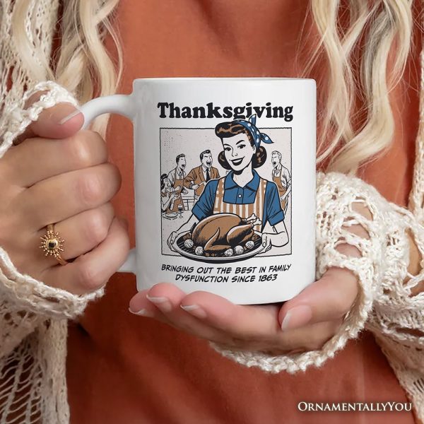 Thanksgiving Family Dysfunction Retro Personalized Mug, Funny Sarcastic Humor Gift with Custom Name Thanksgiving Family Dysfunction Retro Personalized Mug, Funny Sarcastic Humor Gift with Custom Name
