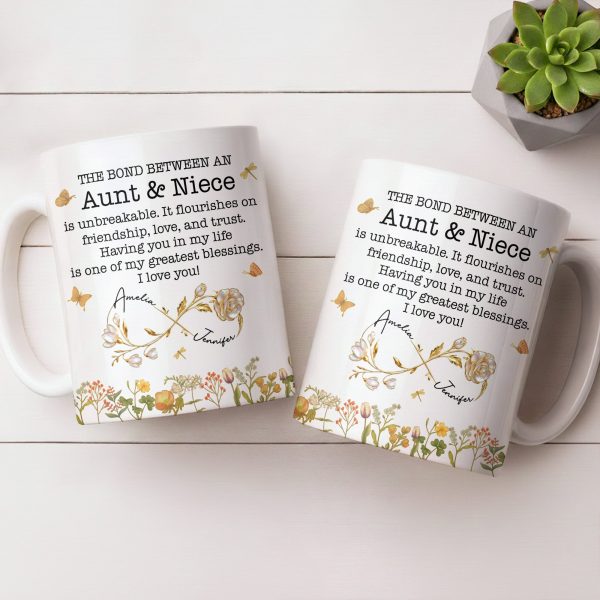 The Bond Between an Aunt & Niece, Butterflies and Flowers - Personalized Custom Coffee Mug - NCE039_MG The Bond Between an Aunt & Niece, Butterflies and Flowers - Personalized Custom Coffee Mug - NCE039_MG